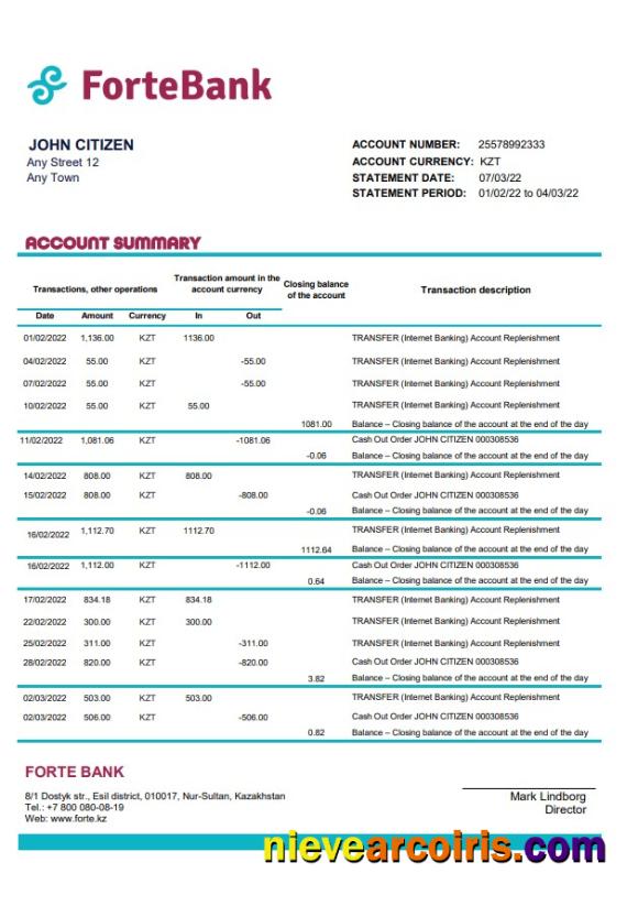 Kazakhstan Forte Bank xls
